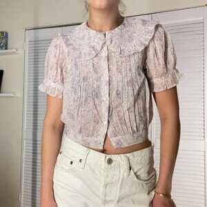 Delicate White and Lavender Doen blouse